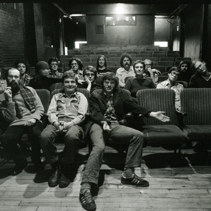 Front row: Dave Anderson, David Bennell, Jim Anderson, so on, in the Funnel theatre.